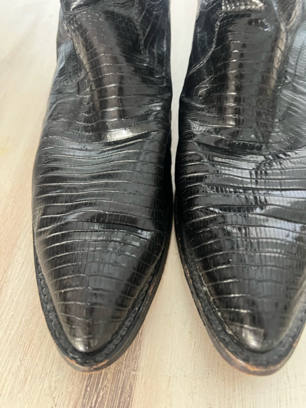 Vintage Dan Post Teju Lizard Cowboy Boots Black Women's 7.5 M - Picture 4 of 11